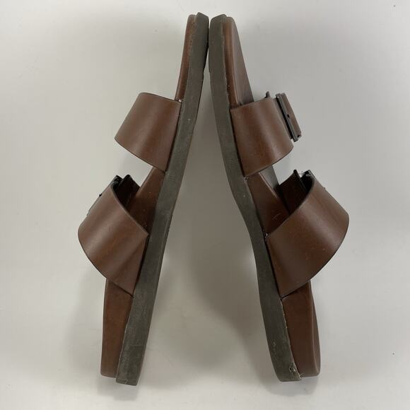 Vionic Charlie Slide Sandals Mens Size 8 Brown Leather Comfort Dual Strap - Picture 6 of 9